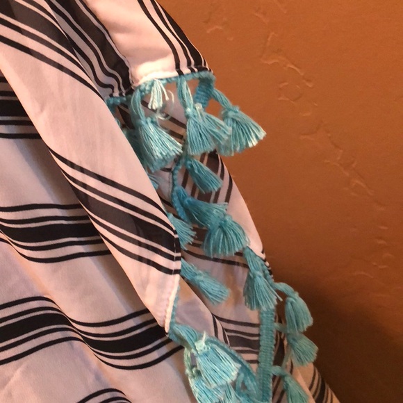 Sheer, black and white stripped coverup with teal 🍄 - Picture 2 of 4